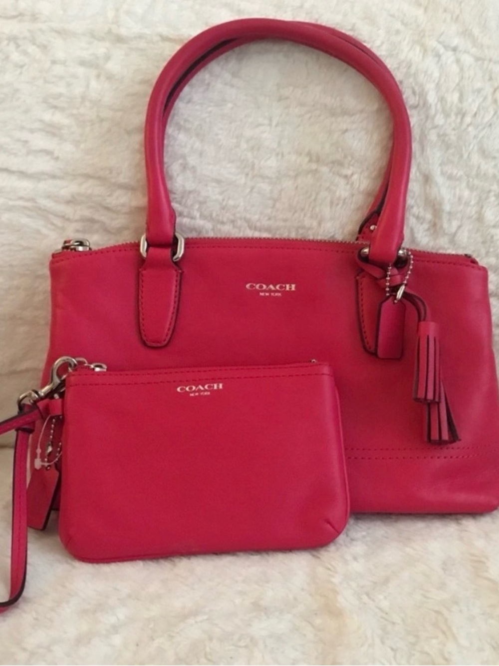 Coach Legacy Pink Mini Rory Handbag and Wristlet 2 pc  Set